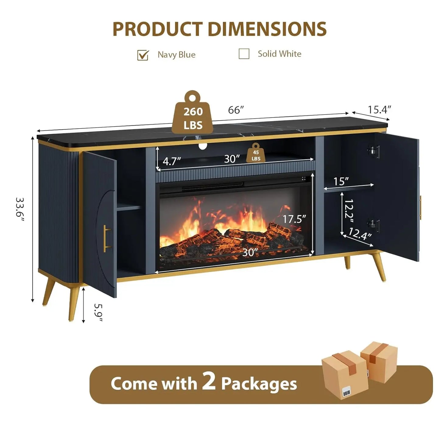 Modern Fluted TV Stand With Electric Fireplace Entertainment Center