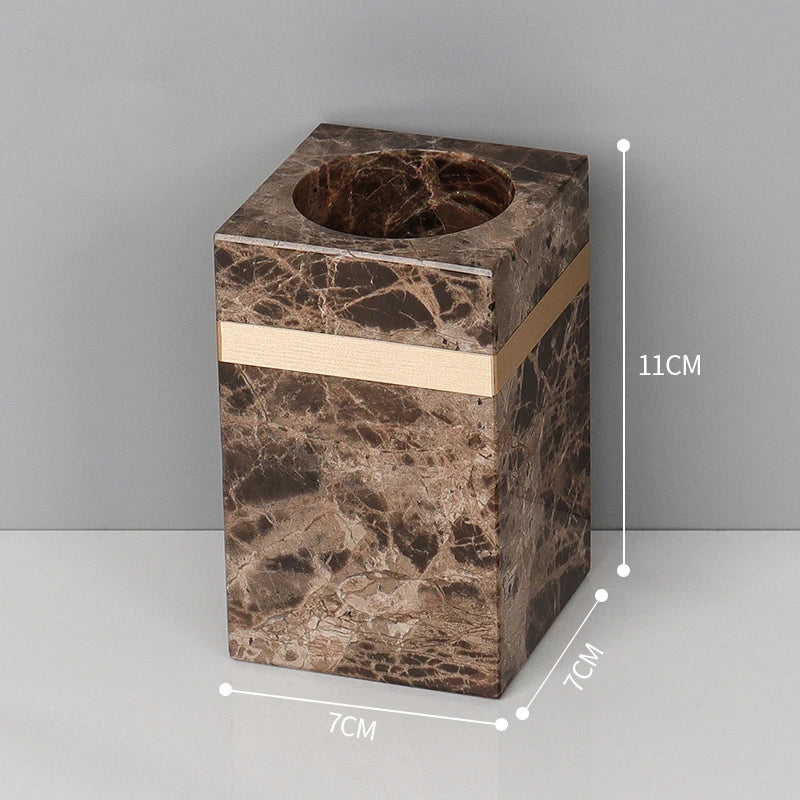 Emperador Dark Natural Marble Bathroom Set Luxury Stone Toothbrush Holder Tooth Mug Soap Dispenser Bathroom Accessories