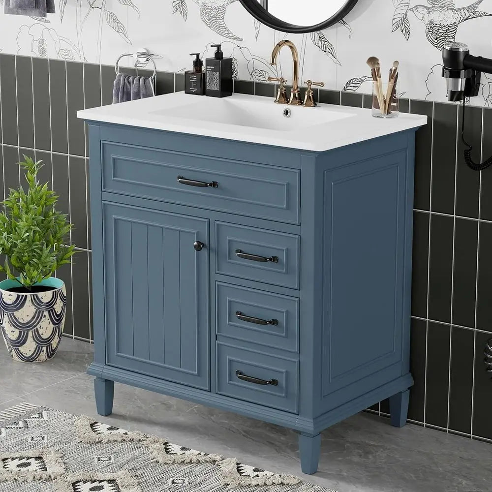 Virubi 30 in Bathroom Vanity with Sink Combo,Solid Wood & MD Single Bathroom Sink Cabinet with -Out Der, 2 Ders, Adjustable Shel
