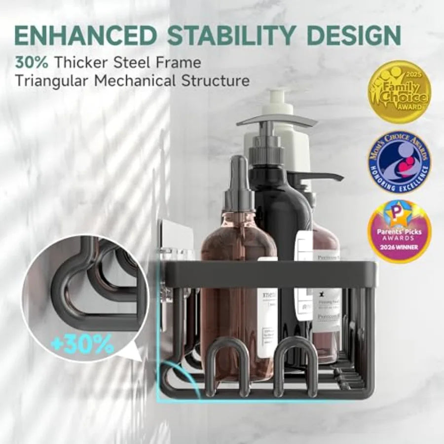 Shower Caddy 6-Pack, Advanced Rustproof Design, No Drilling Adhesive Shelves, Rack with Soap Holder, Large Capacity Bathroom Or