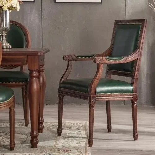 DUTRIEUX Rustic Wooden Armrest Dining Chairs Leather European Design