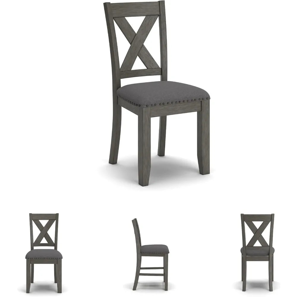 Gray 7-Piece Dining Set with Rectangular Table and 6 Upholstered X-Back Chairs 36"W x 60"D x 30"H
