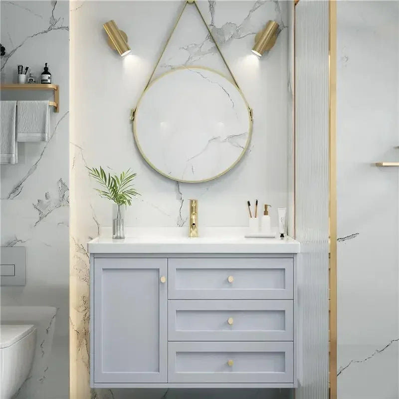 Nordic Bathroom Vanity Cabinet With Mirror Light And Ceramic Sink