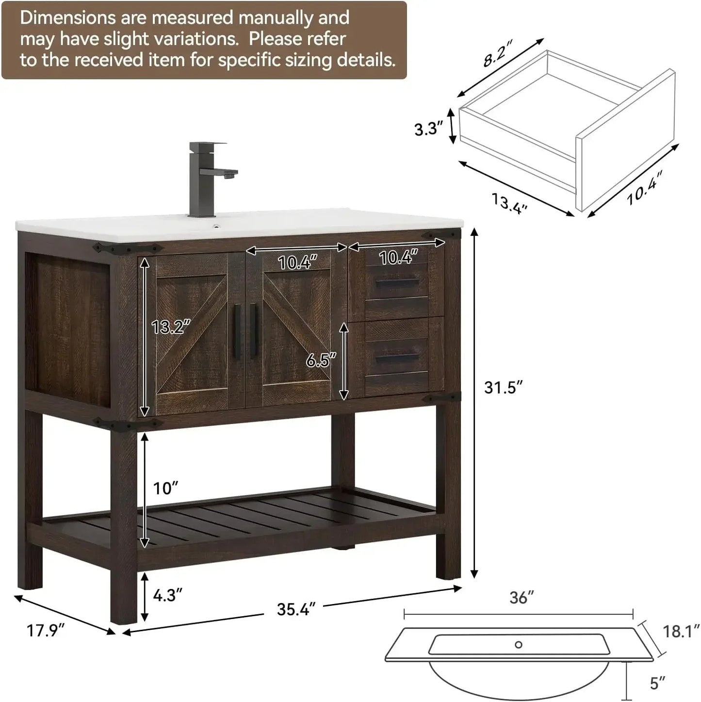 Rustic Farmhouse Vanity With Ceramic Undermount Sink And Drawers