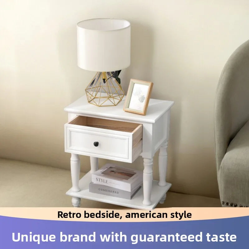Solid Wood Vintage French Nightstand With Distressed Bedside Drawer