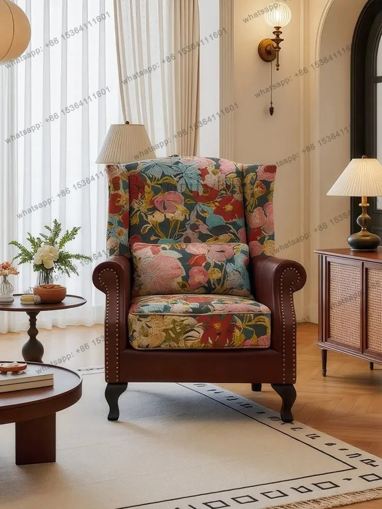 yj7 American retro fabric single sofa chair living room home bedroom French antique high back tiger chair