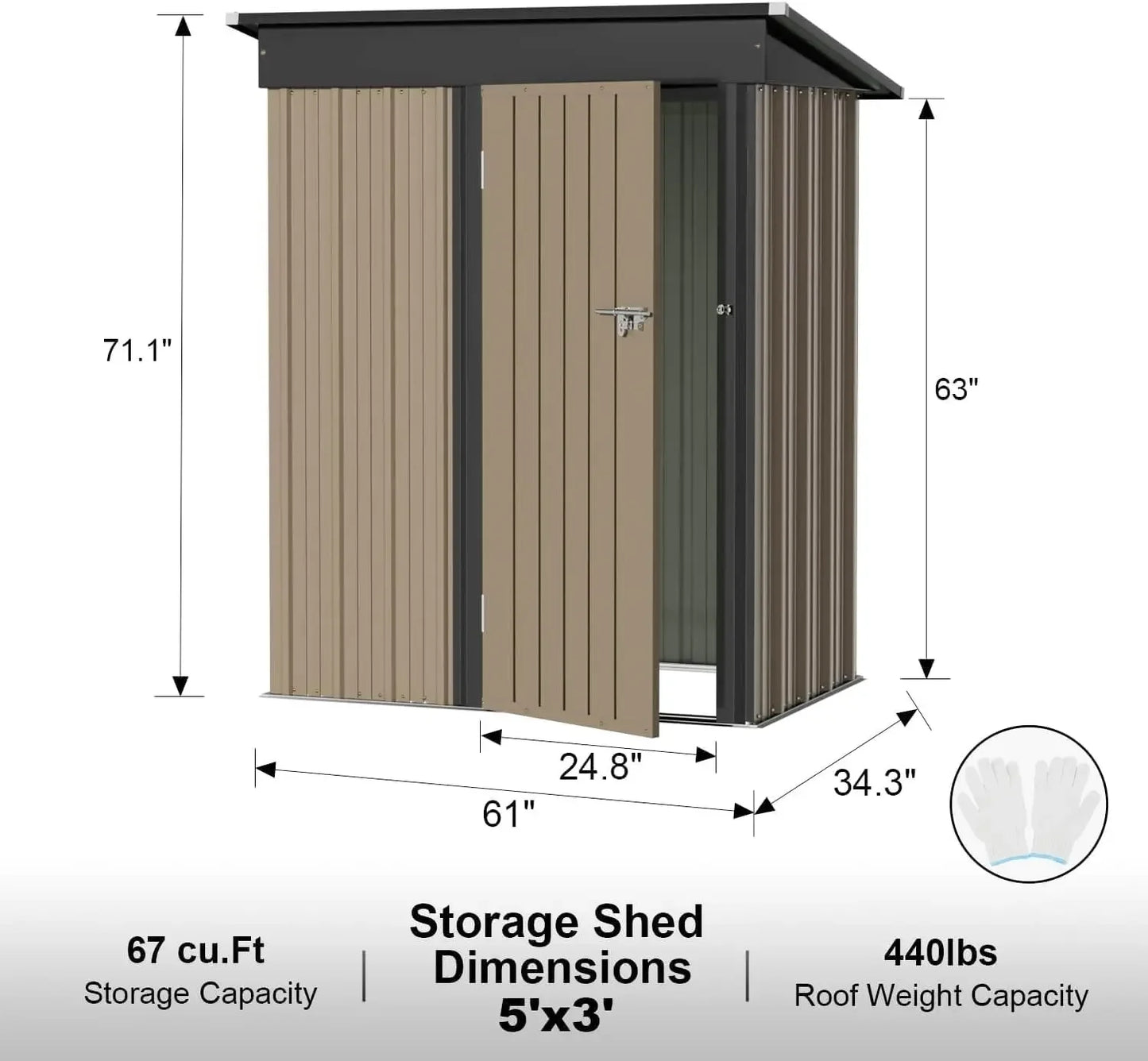 Metal Outdoor Storage Shed With Lockable Door Waterproof Garden Tool Storage