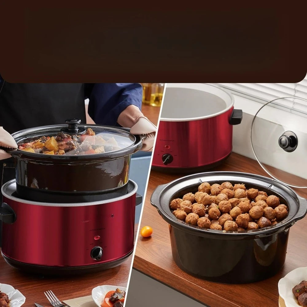 Seatings Large 8.5 Quart Electric Slow Cooker Pot, Adjustable Temperature for Stews, Sauces, Dips, Glass Lid, Dishwasher Safe,