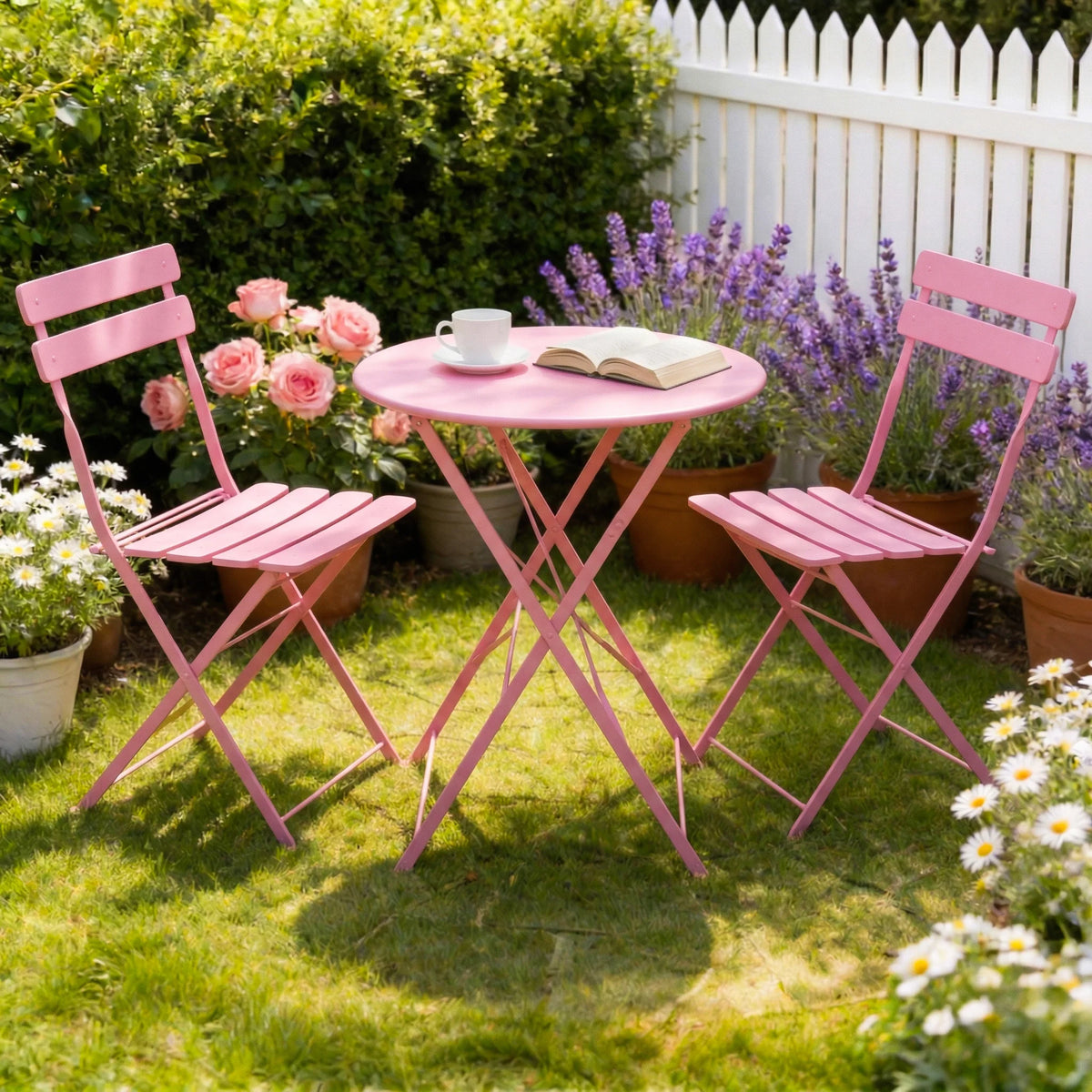 TUAREX Folding Steel Bistro Set With Table And Chairs