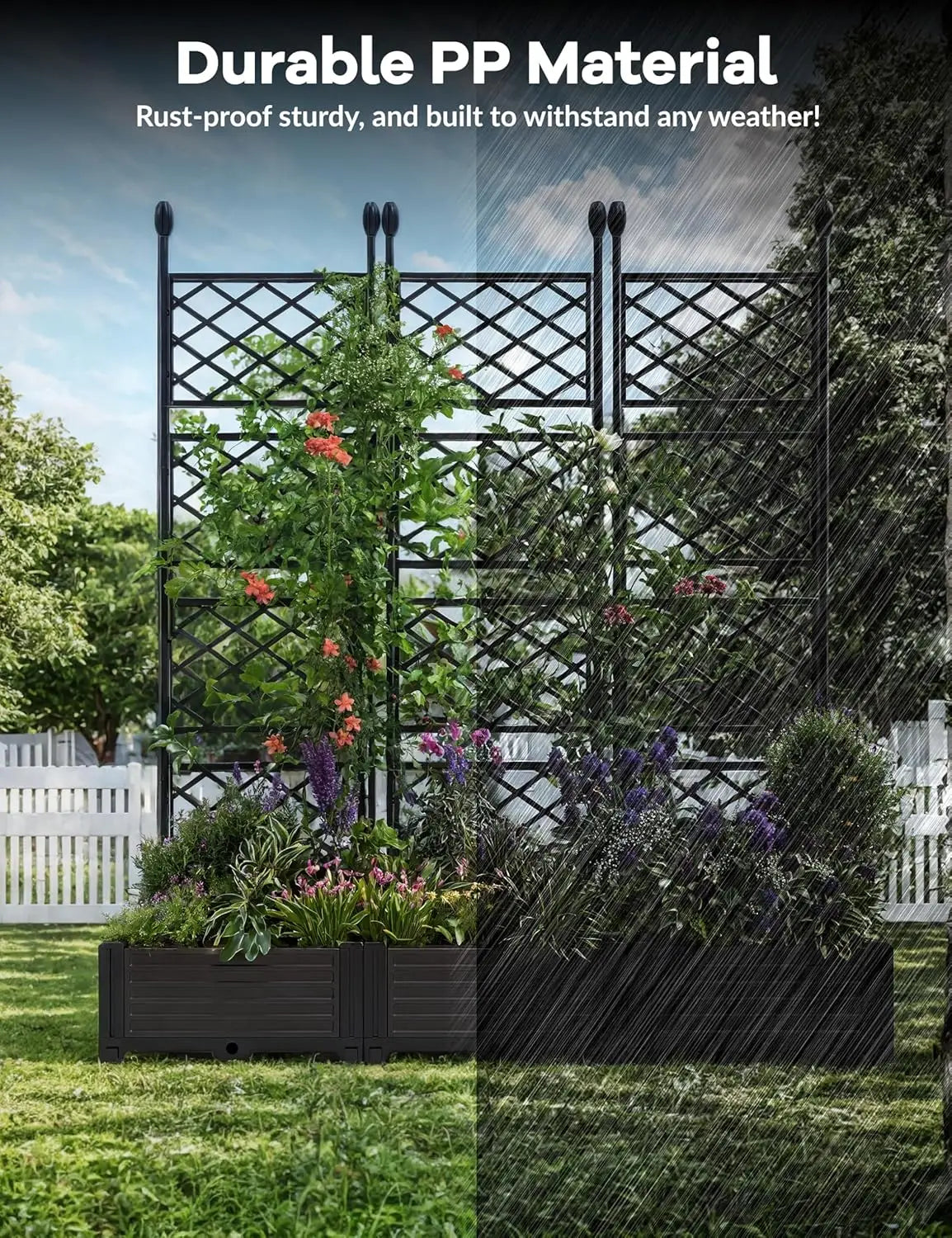 Outdoor Raised Planter Box Set With Trellis For Climbing Plants