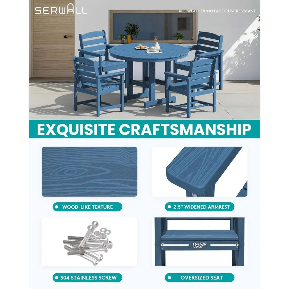 HDPE 5-Piece Patio Dining Set Round Table And Chairs