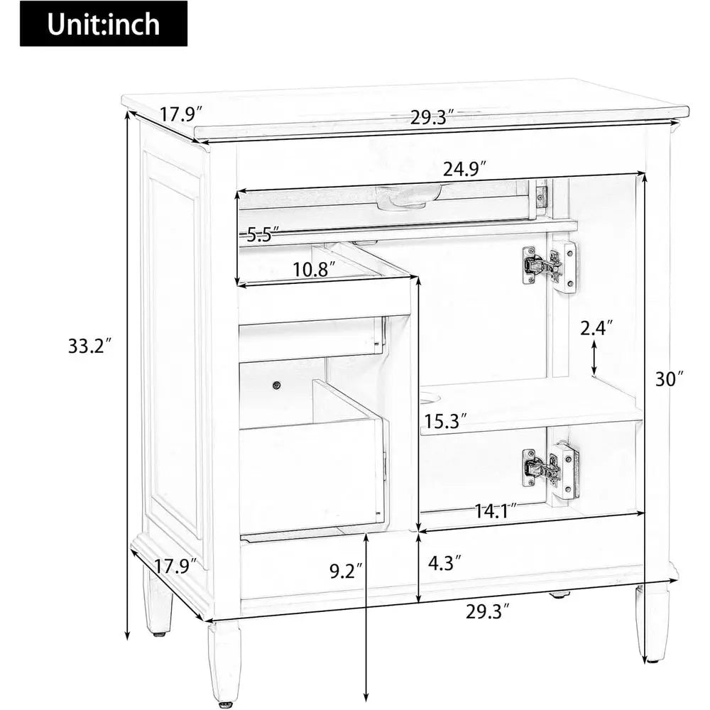 Virubi 30 in Bathroom Vanity with Sink Combo,Solid Wood & MD Single Bathroom Sink Cabinet with -Out Der, 2 Ders, Adjustable Shel