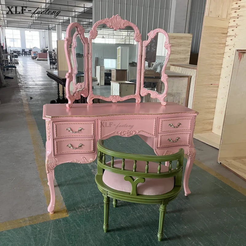 Comfortable Makeup Vanity Table Mirror Desk Stool Living Room Dresser Makeup Dressing Table Drawers Storage Bedroom Furniture