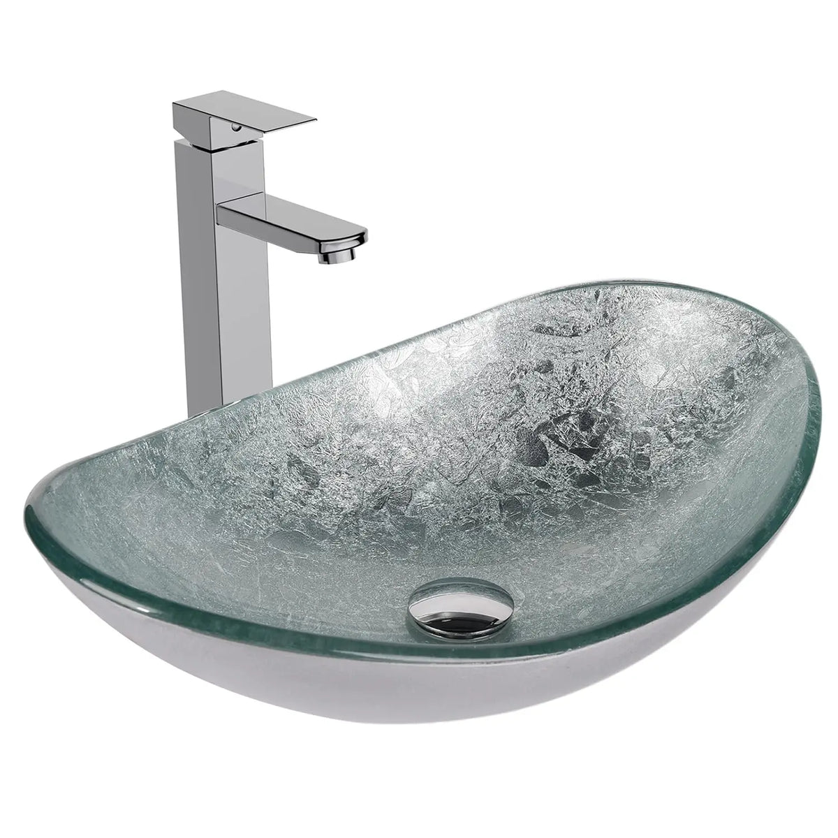 30" Bathroom Vanity with Sink, Freestanding Cabinet, 2 Water Ripple Doors & 1 Drawer, Soft-Close, Silver Glass Boat Sink, White,