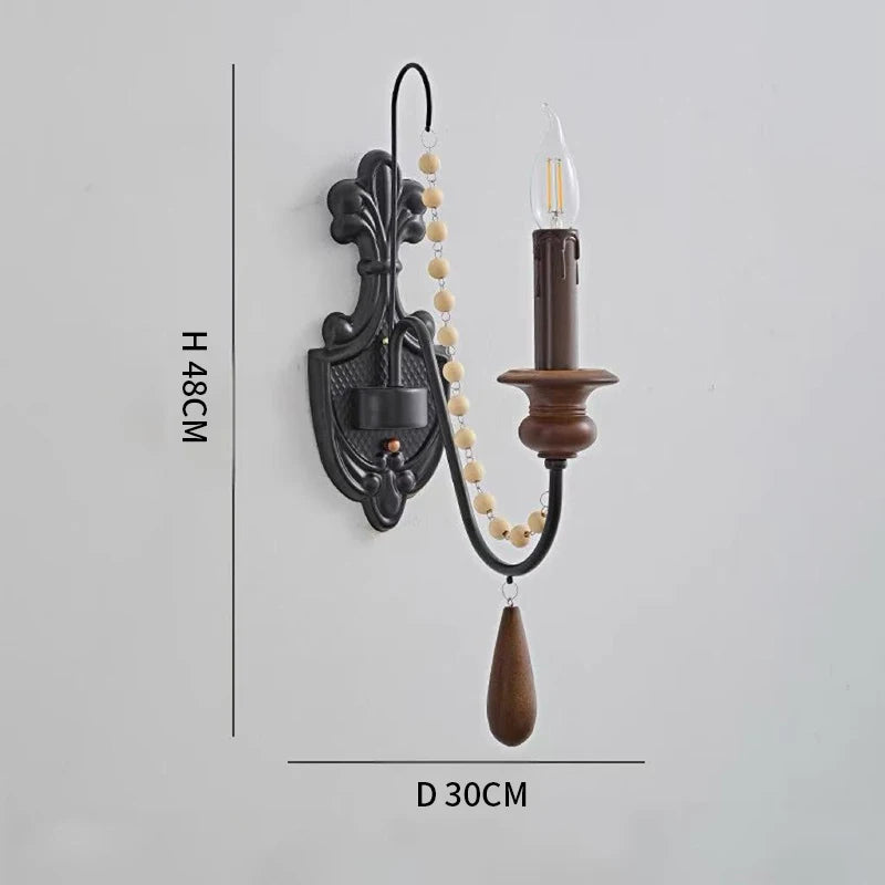 SaloEElaitte American Retro Wood Candle E27 Chandelier Pendant Light