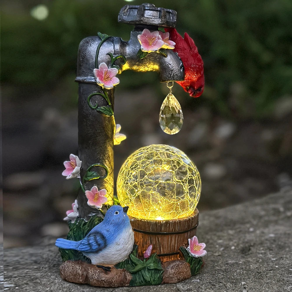 Solar Powered Cardinal Garden Statue With Light Up Glass Ball