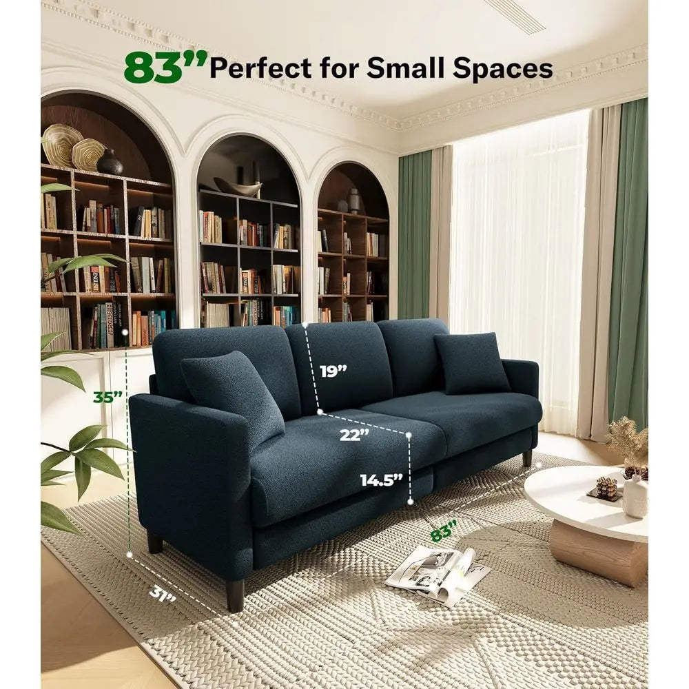 Cozy Living Room Sofa With Pillows And Wooden Loveseat