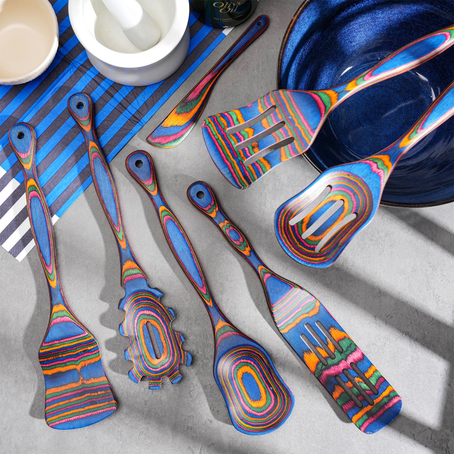 Pakkawood Wooden Utensil Set 7Pcs for Cooking Spoons