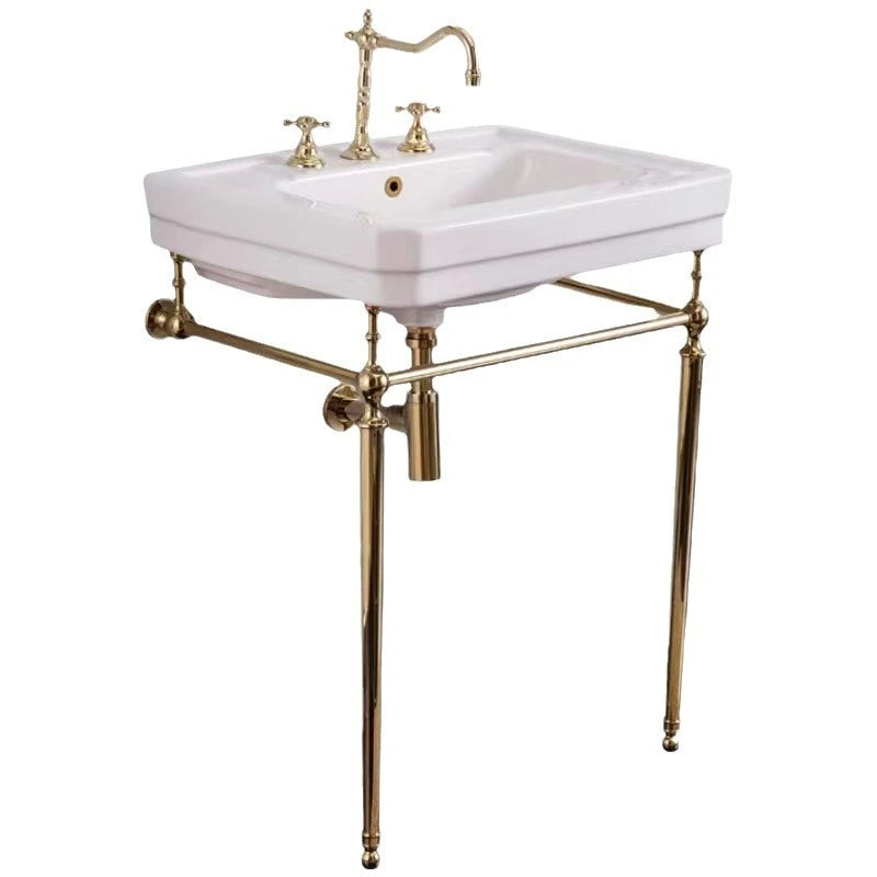 Smvp Floor Standing Ceramic Washbasin With Brass Bracket Durable