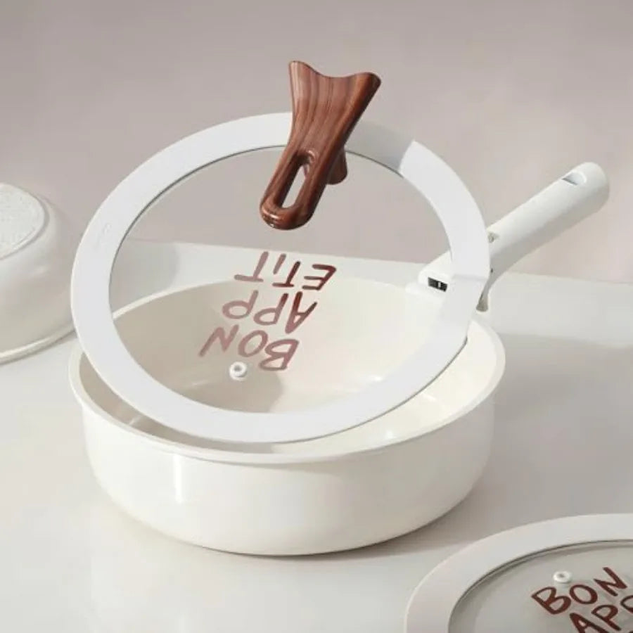 Ceramic Cookware Set With Detachable Handle 18 Pieces Nonstick Lids