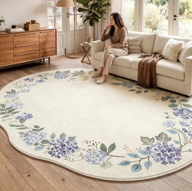 Irregular Shaped Plush Rug For Living Room With Flower Pattern