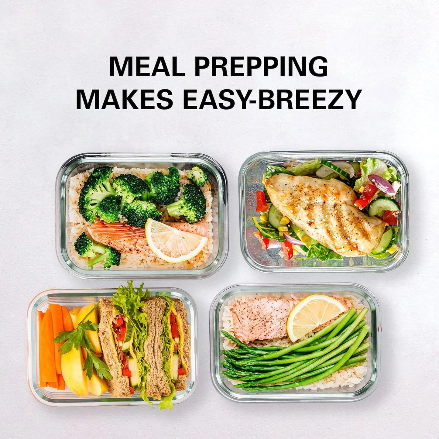 Glass Food Storage Containers 4-Pack With Lids Dishwasher Safe