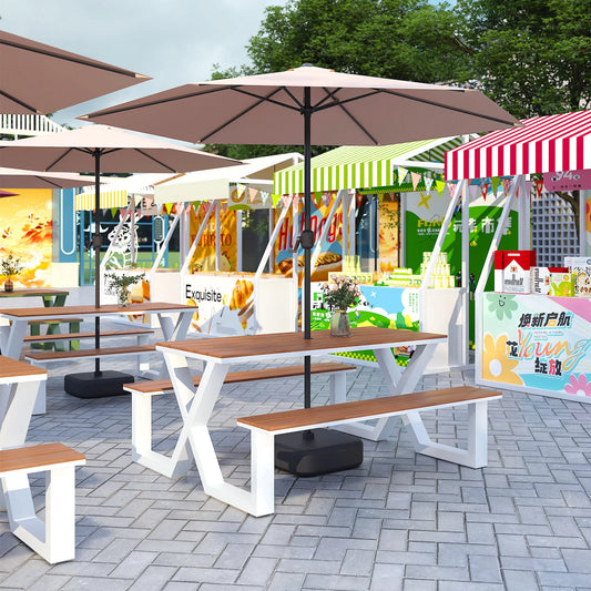 HYS outdoor open-air wrought iron solid wood tables and chairs outdoor garden public places plastic wood tables and chairs with