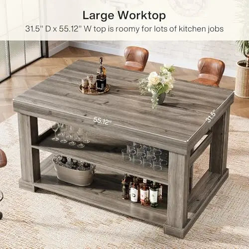 Kitchen Island With Seating And Storage Farmhouse Wood Table