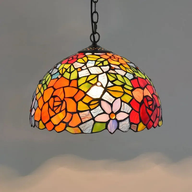 European Retro Colorful Glass Chandelier Bar Restaurant Creative Rural Bedroom Porch Balcony Mediterranean Light Fixture