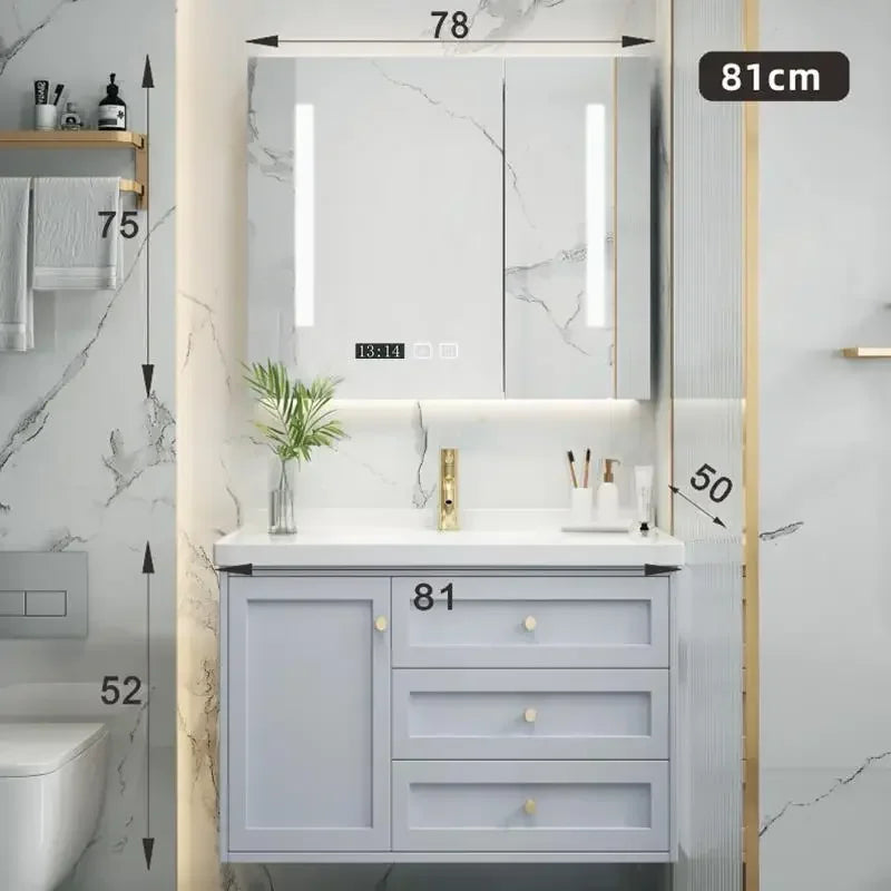 Nordic Bathroom Vanity Cabinet With Mirror Light And Ceramic Sink