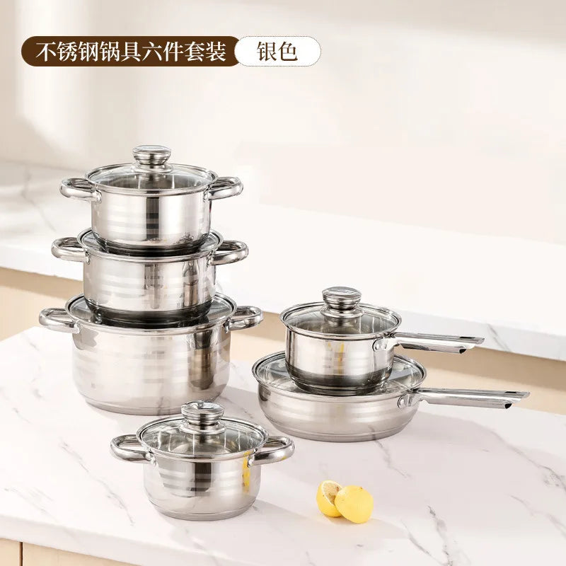 LMM Stainless Steel Pot Set Six-Piece Set Milk Pot Set