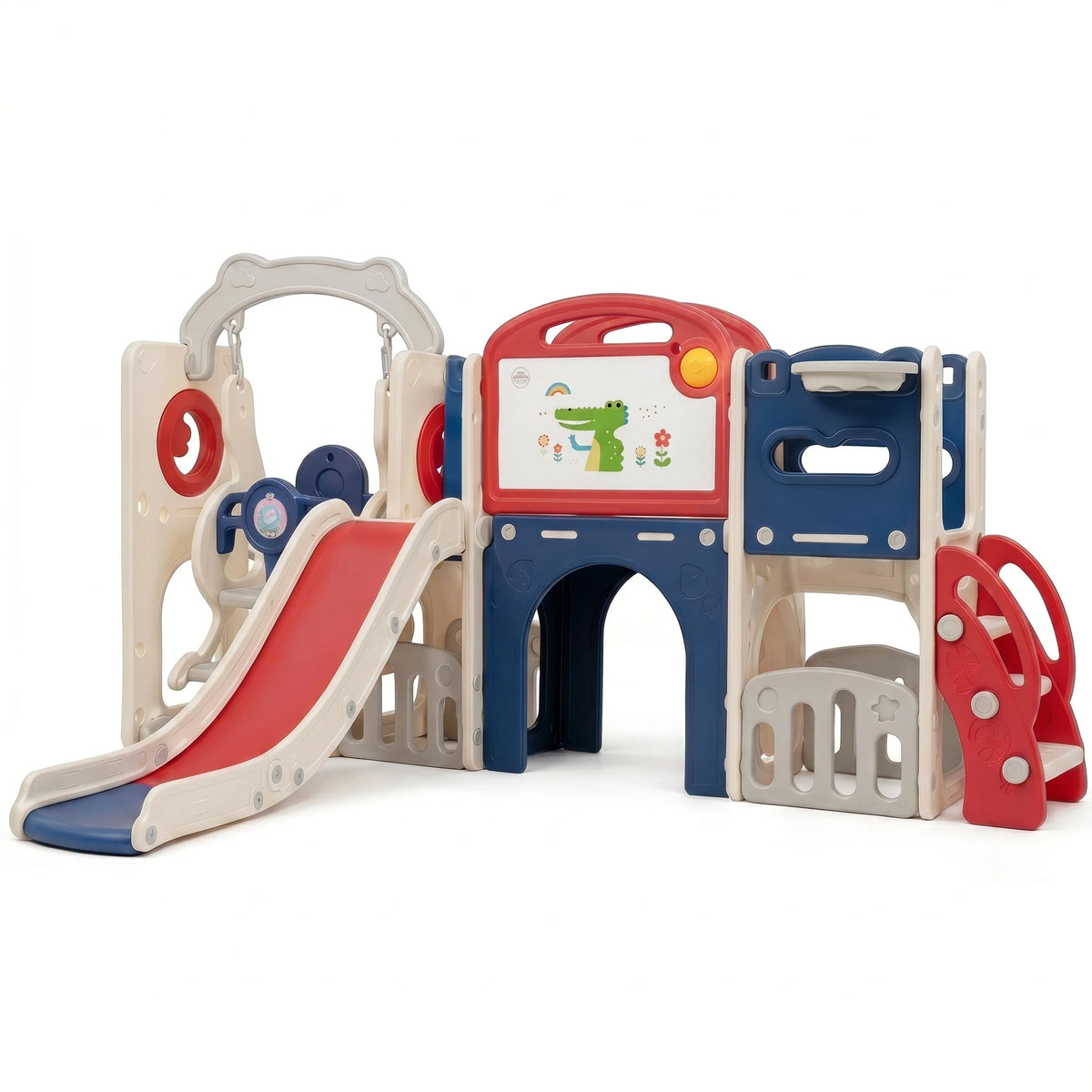 Kids Castle Playset With Slide Swing And Basketball Hoop