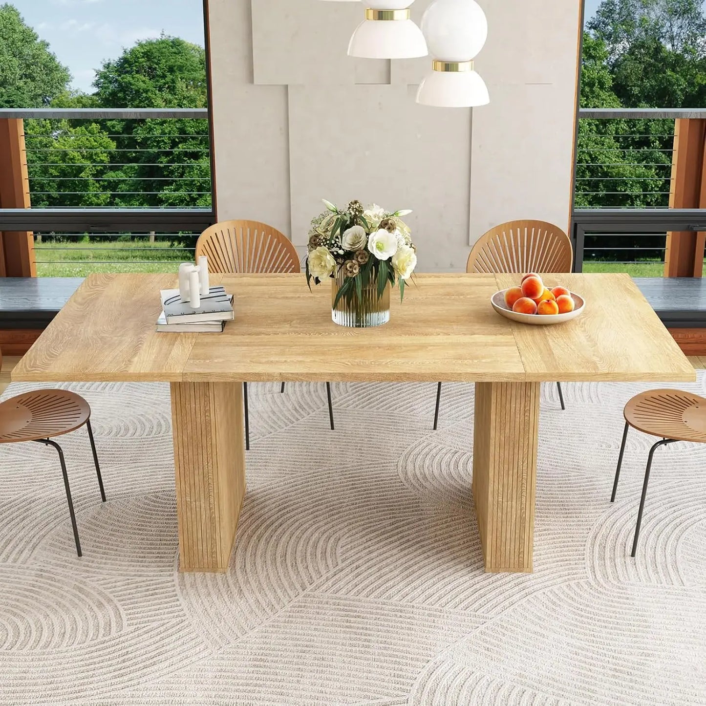 Rectangular Dining Table Modern Farmhouse Wood Strip Base