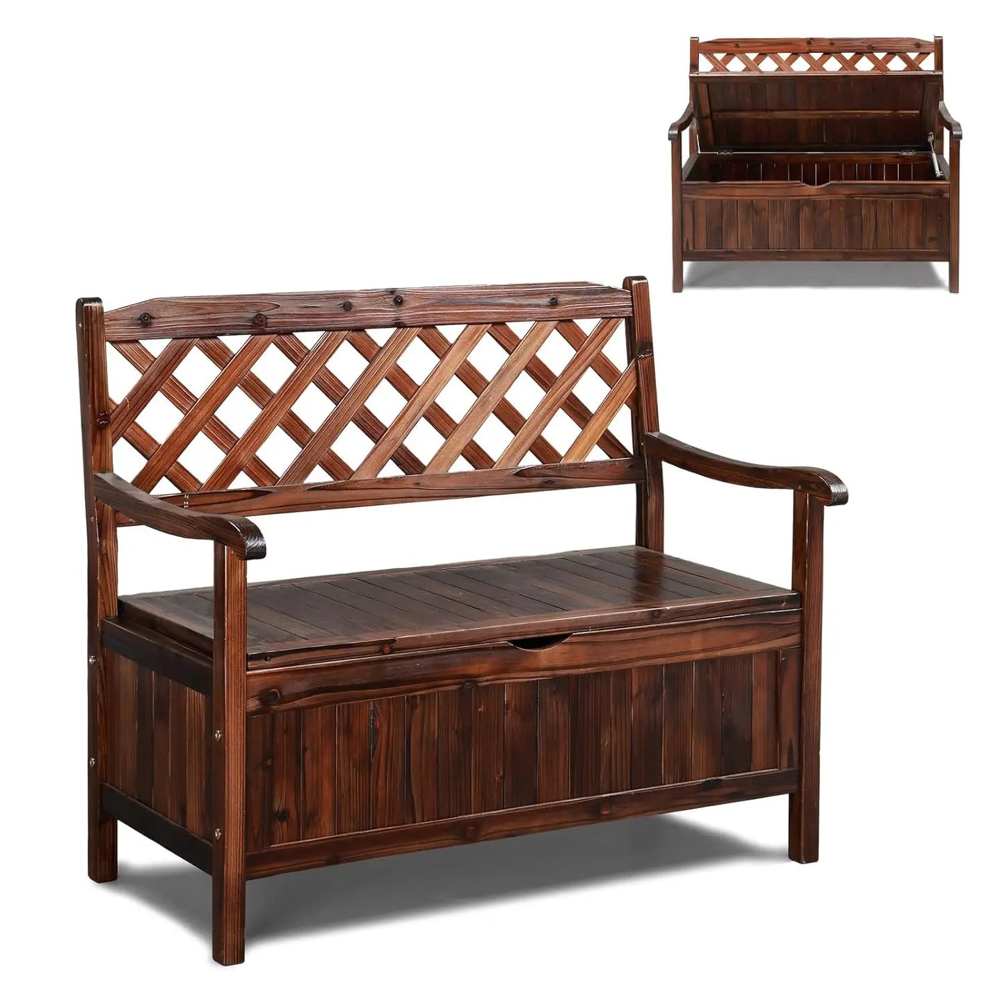 Weatherproof Fir Wood Outdoor Storage Bench With Seating