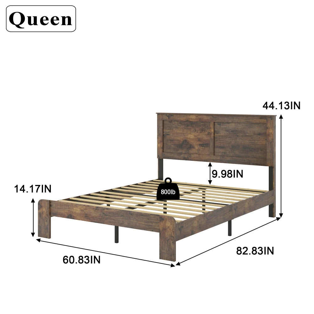 Orraves Bed Frame Queen Size, Wood Platform Bed Frame , Noise Free,No Box Spring Needed and Easy Assembly Tool,Large Under Bed Storage,Dark Brown