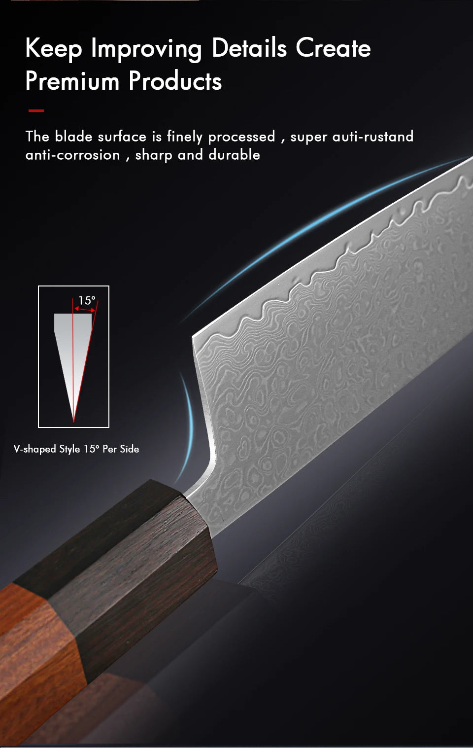 TURWHO Hand Forged Japanese Chef Knife Damascus Steel Santoku