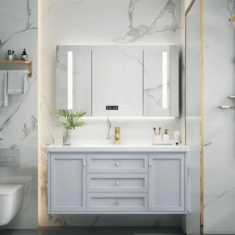 Nordic Bathroom Vanity Cabinet With Mirror Light And Ceramic Sink