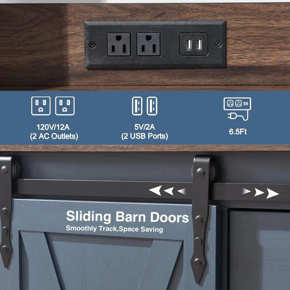 Farmhouse Coffee Bar Cabinet With USB Charging Station