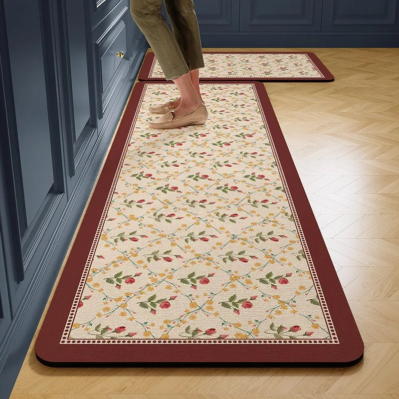 Facaishu PVC Leather Kitchen Floor Mat Non-Slip Waterproof Oilproof Rug