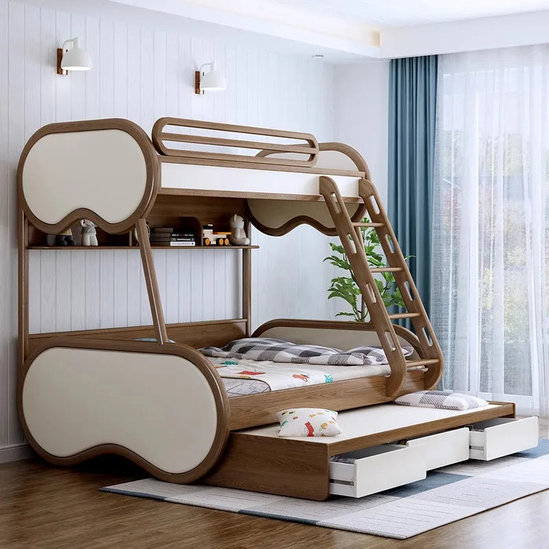 Omgd Modern Luxury Ash Wood Double Bunk Bed With Storage