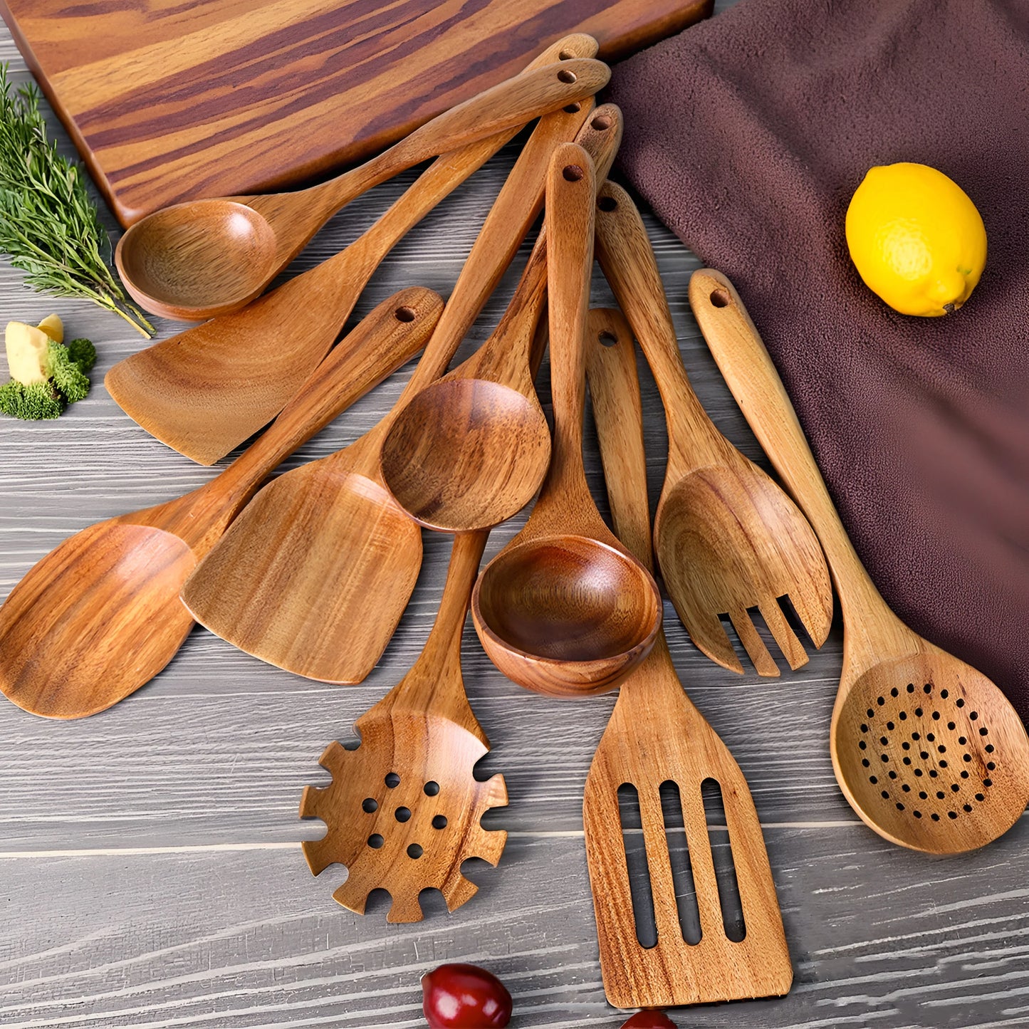 Wooden Spoons Set 10 Pieces Kitchen Utensils For Cooking