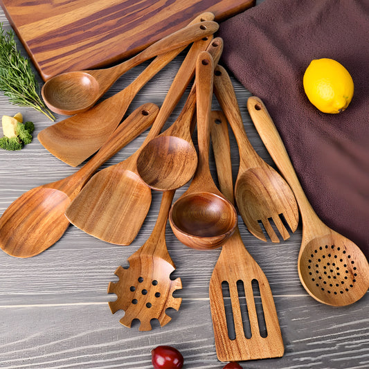 Wooden Spoons Set 10 Pieces Kitchen Utensils For Cooking