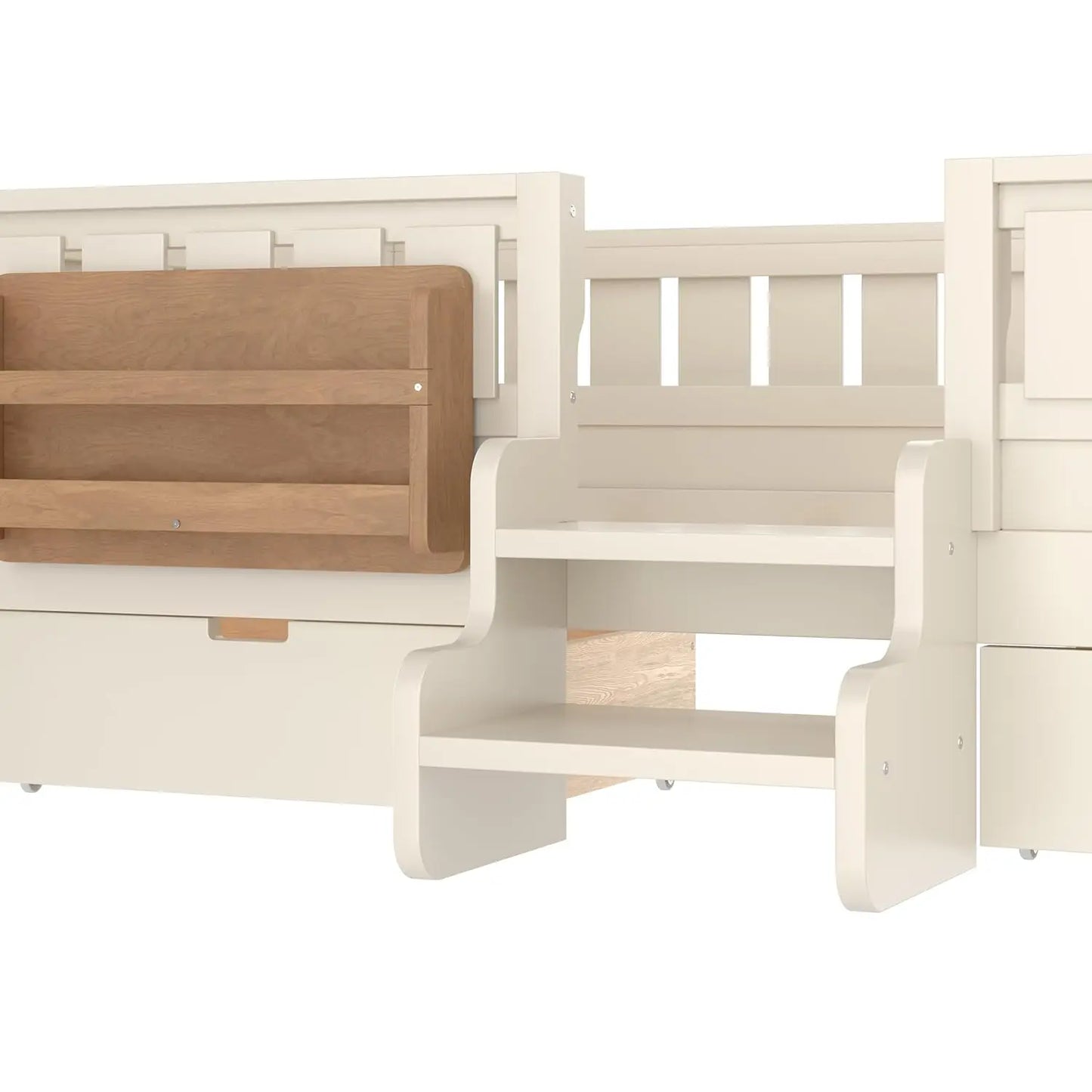 Twin Kids Bed With High Rails Built In Bookshelf Storage Wood Montessori
