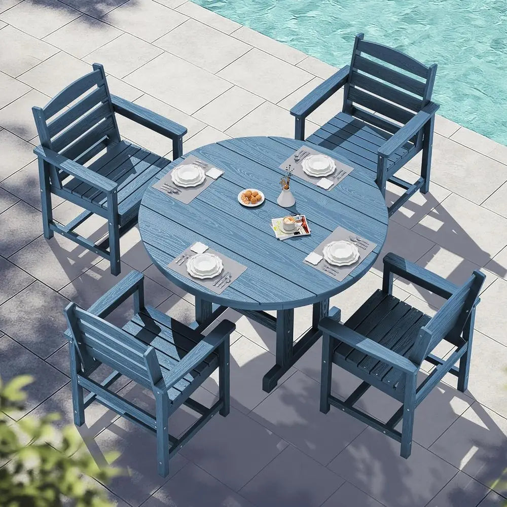 HDPE 5-Piece Patio Dining Set Round Table And Chairs