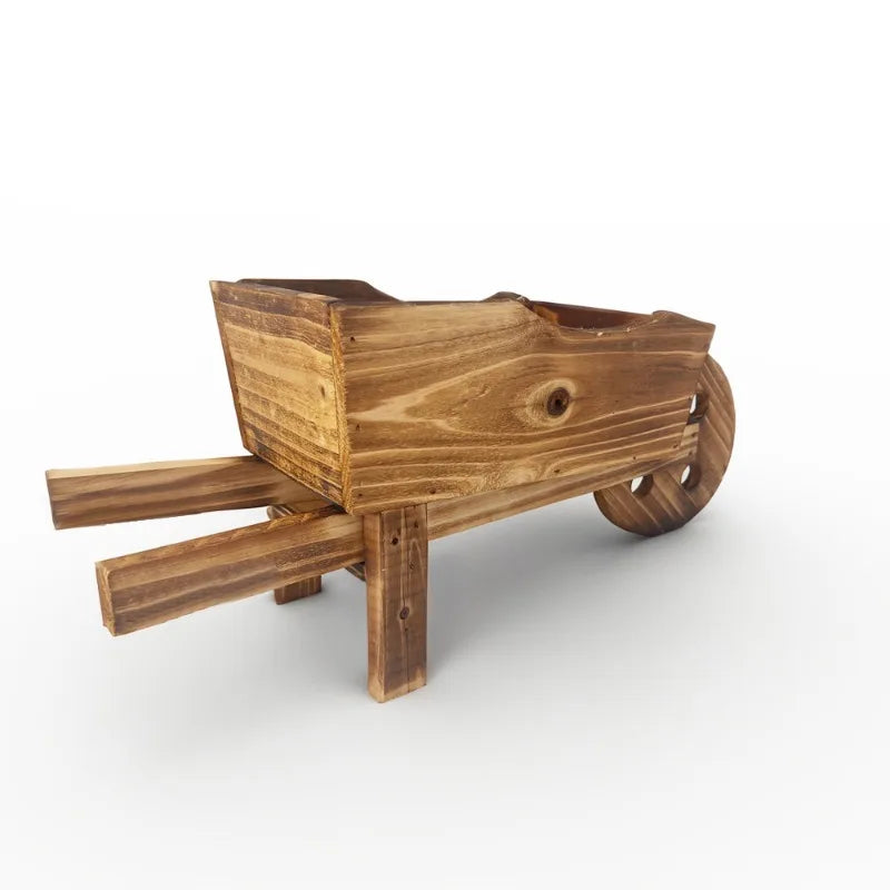 Creative Rectangular Handmade Wooden Wheelbarrow Planter Rustic Style Home Desktop Decor Flower Pot for Indoor Outdoor Plants