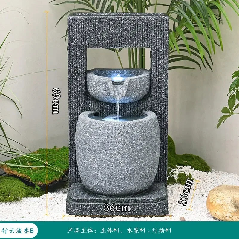 YFY   Outdoor garden rockery with ceramic pots, flowing water feature, recirculating water fountain, stone decor for landscaping