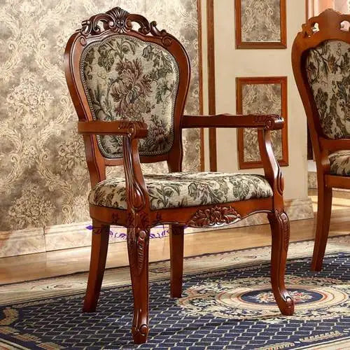American Country Dining Chair Solid Wood Carved Fabric Chair Dining Room Dining Chair Dark European Soft Chair Room Furniture