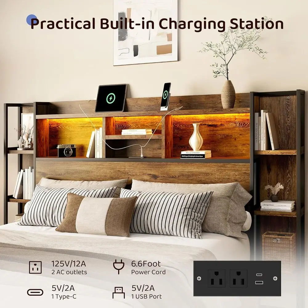 BRELTAM Platform Bed With 4 Storage Drawers And Lighted Charging Station