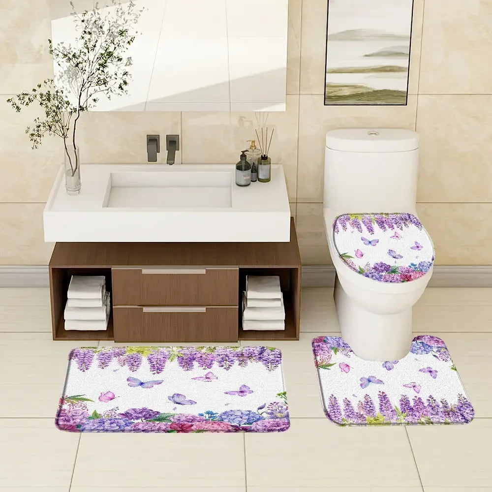 Purple Lavender Vineman Botanical Bath Rug Set For Bathroom Decor