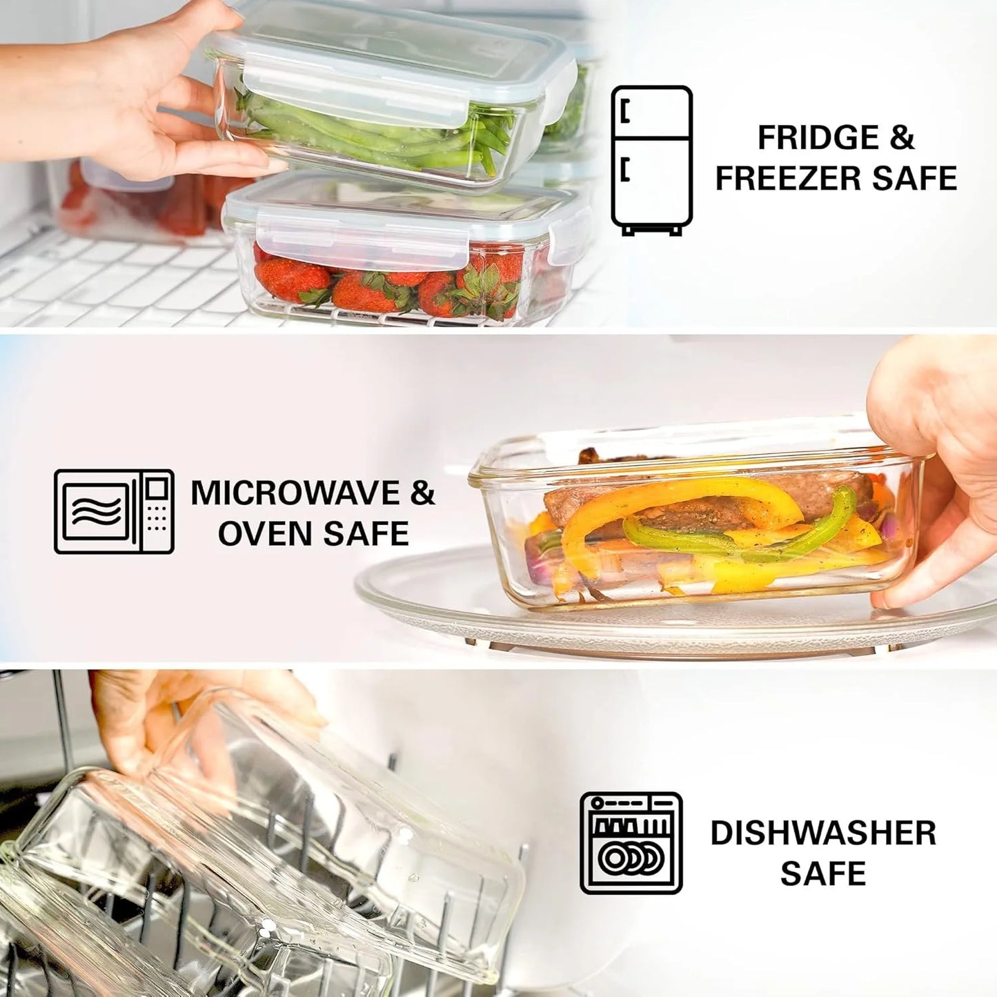 Glass Food Storage Containers 4-Pack With Lids Dishwasher Safe
